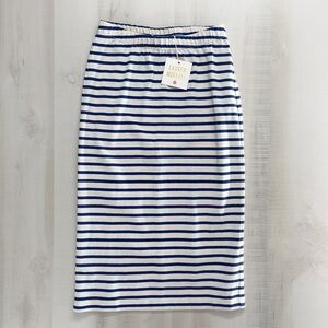 NWT LAUREN MOFFATT striped midi stretch skirt navy 0